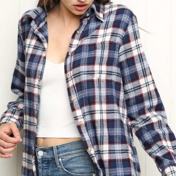 Brandy Melville Tops - Brandy Melville Wylie flannel blue red one size